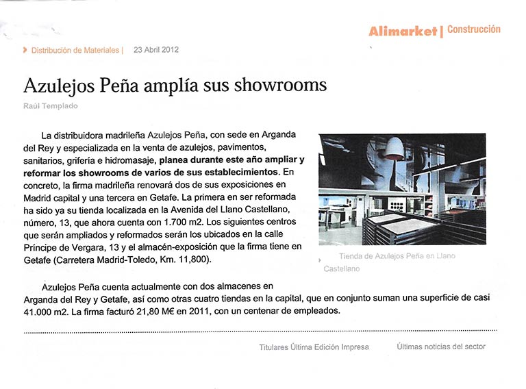 Azulejos Peña amplía sus showrooms
