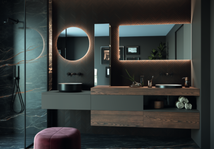 Mueble de baño elegante en madera oscura